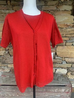 Alfred Dunner Bright Red Open-Knit Women's Sweater